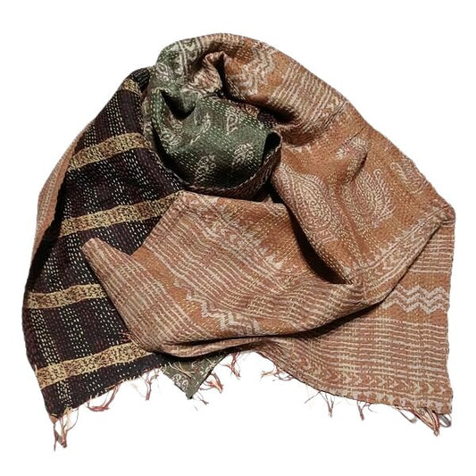 Sciarpa KANTHA con tessuti vintage misto seta ricamo a mano black