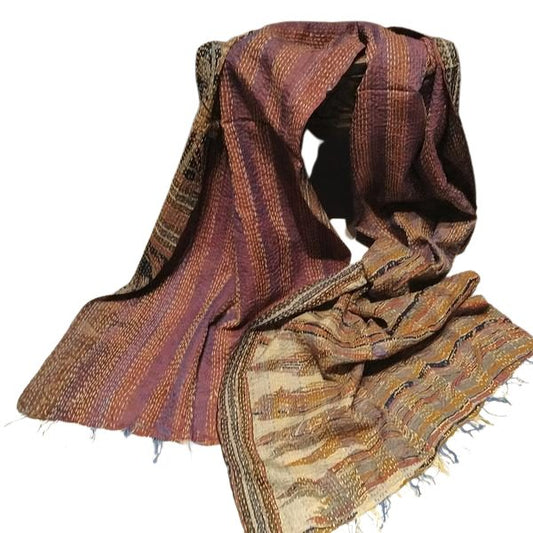 Sciarpa KANTHA con tessuti vintage misto seta ricamo a mano bronze - nero – immagine2