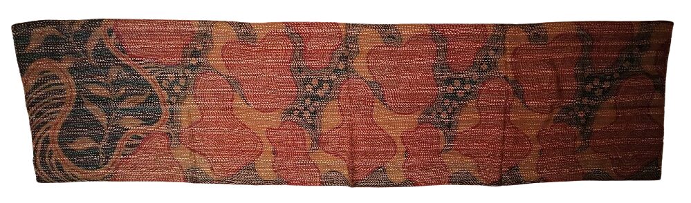 Sciarpa KANTHA con tessuti vintage misto seta ricamo a mano ocra-rosso