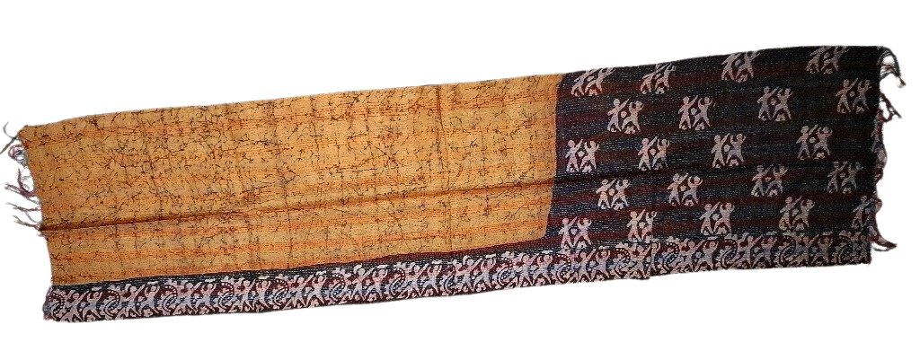 Sciarpa KANTHA con tessuti vintage misto seta ricamo a mano giallo