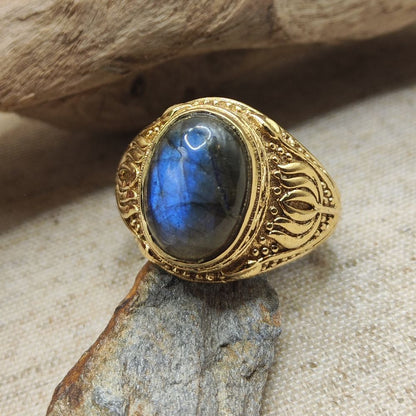ANELLO etnico a fascia in ottone con LABRADORITE - KESHIARY