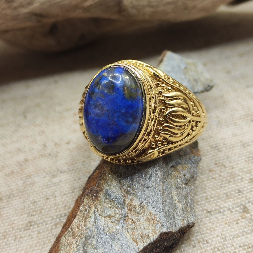 ANELLO etnico a fascia in ottone con LAPISLAZZULI - KESHIARY