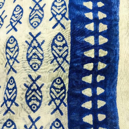 Pareo - Sciarpa artigianale in cotone con ornamenti Pesci – dettaglio disegno