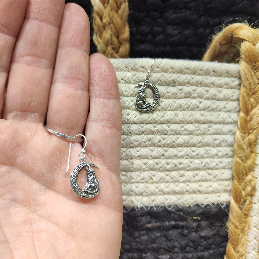 ORECCHINI in argento 925 Lupo ululante mezza luna