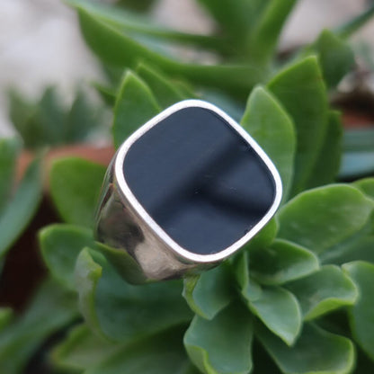 ANELLO artigianale in argento 925 con pietra - ORISSA – onice nero