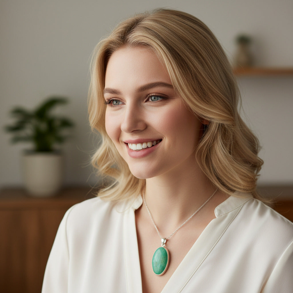 Ciondolo CRISOPRASIO Cabouchon in argento 925 - DHANBAD