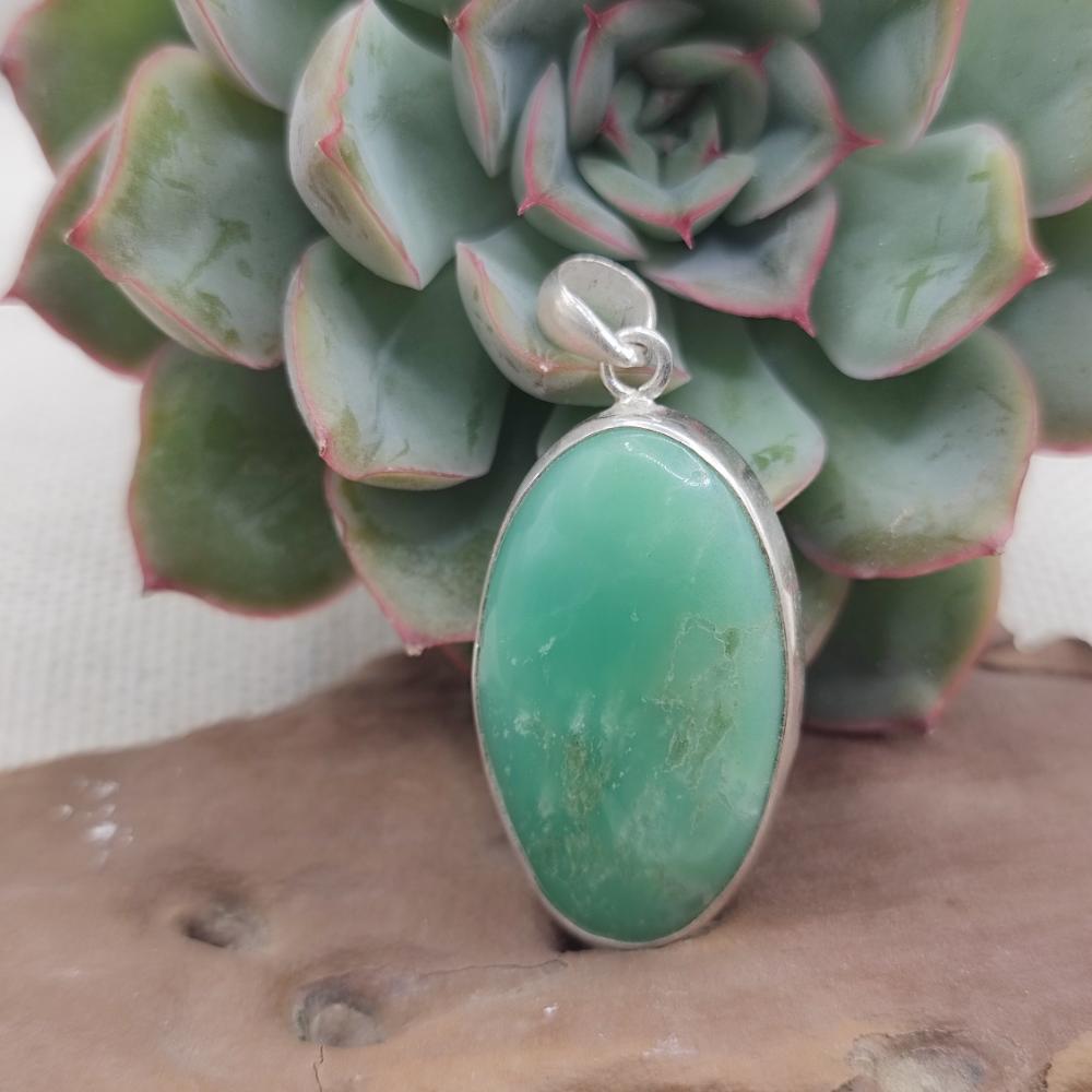 Ciondolo CRISOPRASIO Cabouchon in argento 925 - DHANBAD