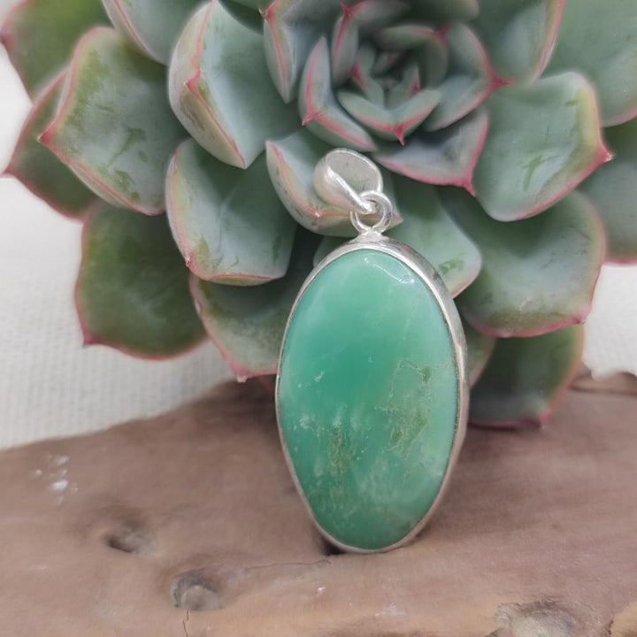 Ciondolo CRISOPRASIO Cabouchon in argento 925 - DHANBAD