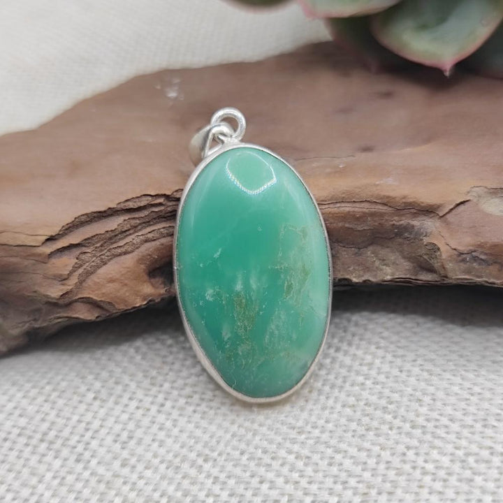 Ciondolo CRISOPRASIO Cabouchon in argento 925 - DHANBAD