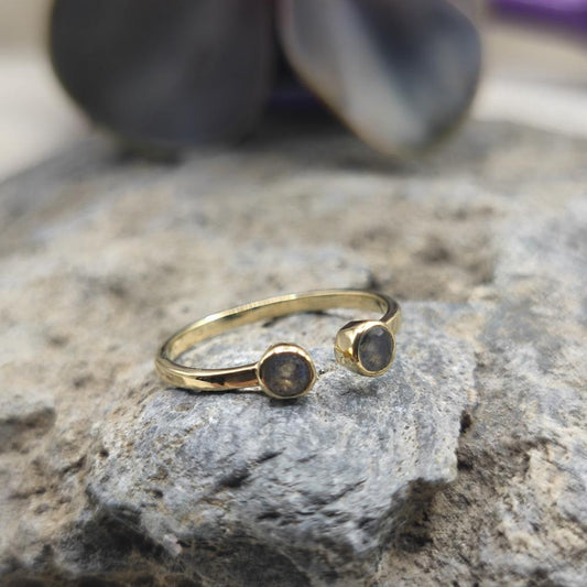 Anello aperto in ottone con labradorite - KAIRAVI