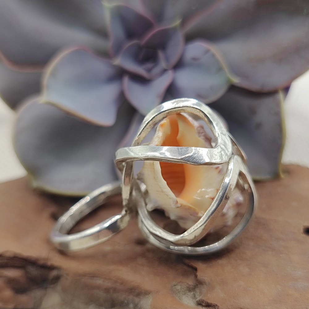 Anello artigianale in argento 925 con conchiglia - COQUILLE