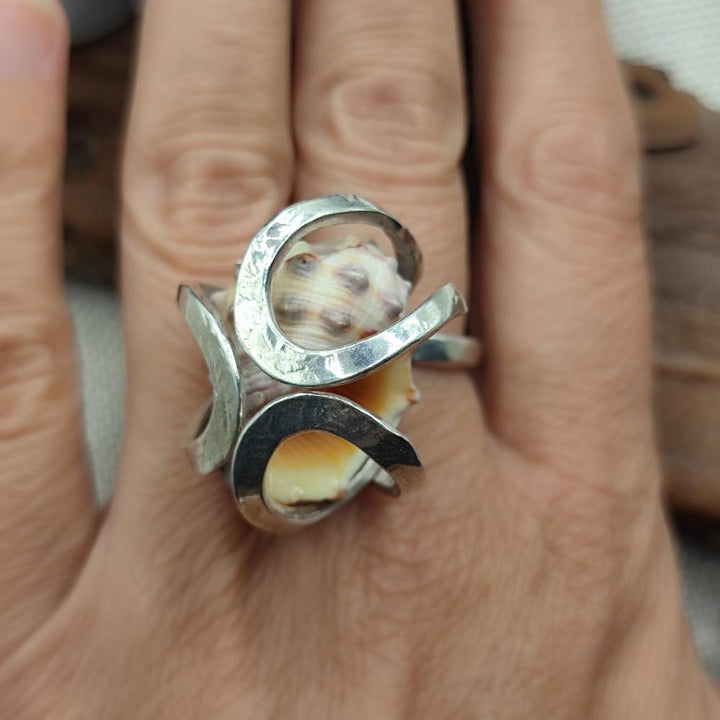 Anello artigianale in argento 925 con conchiglia - COQUILLE