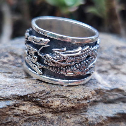 Anello fascia in argento 925 con drago - BUDWARA