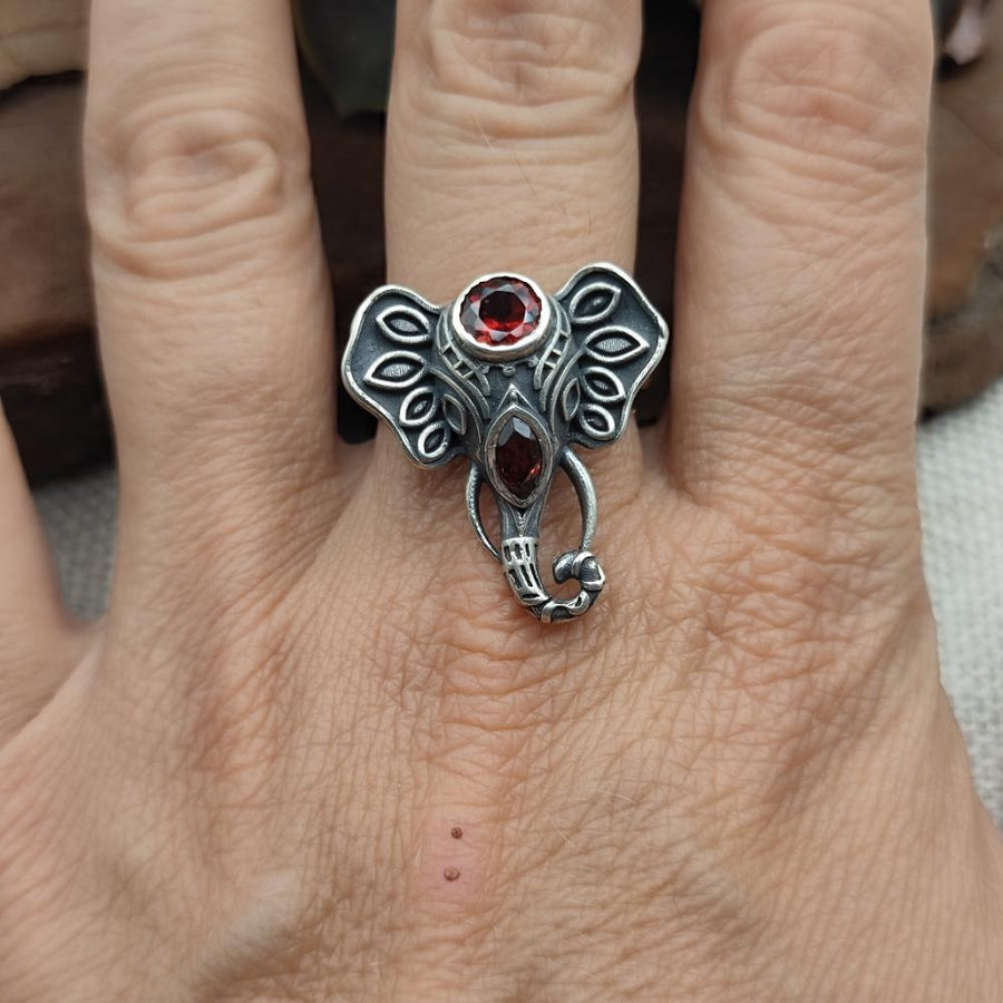 Anello etnico elefante in argento 925 con pietra  - ATAIKULA