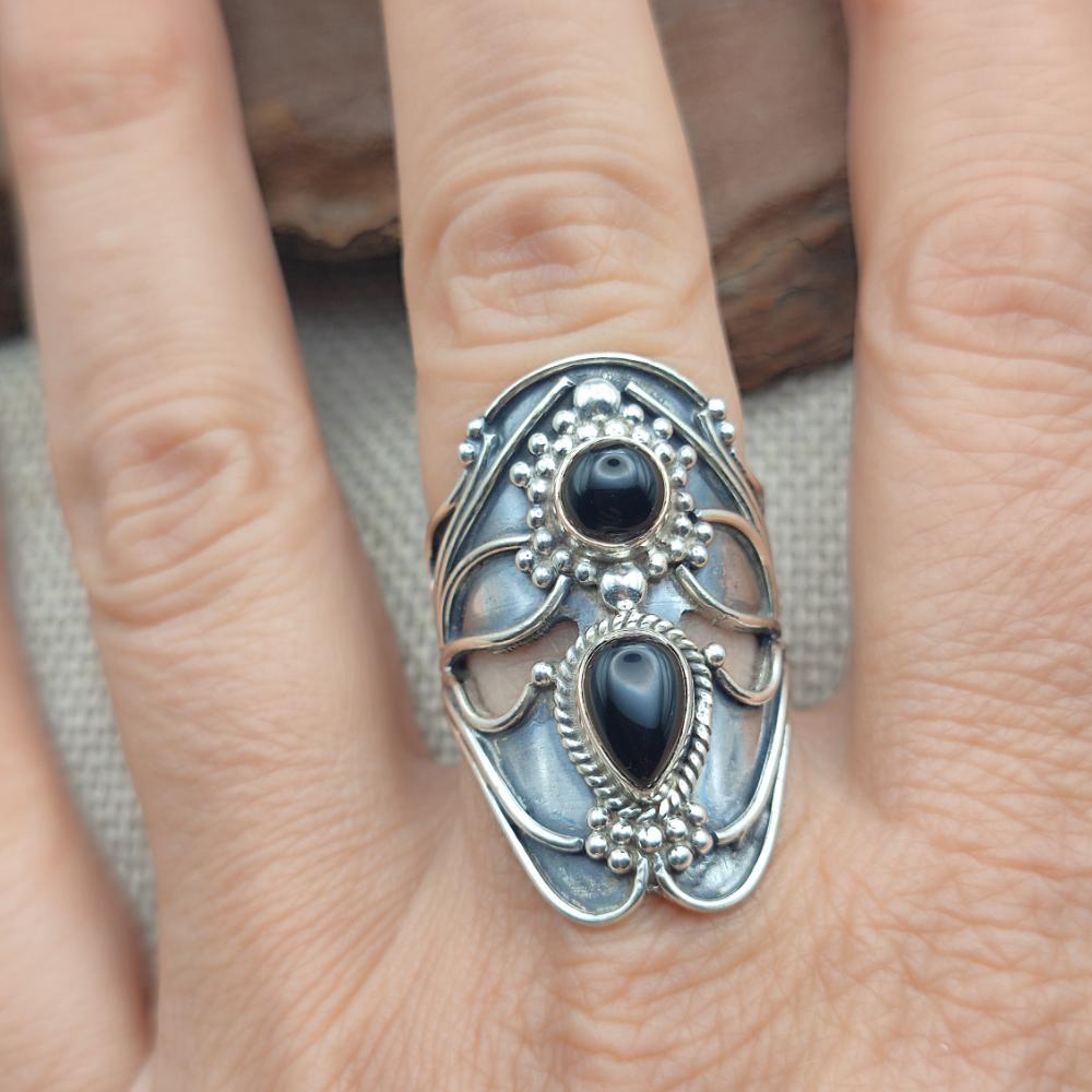 Anello etnico in argento 925 onice nero - KANAPAKA