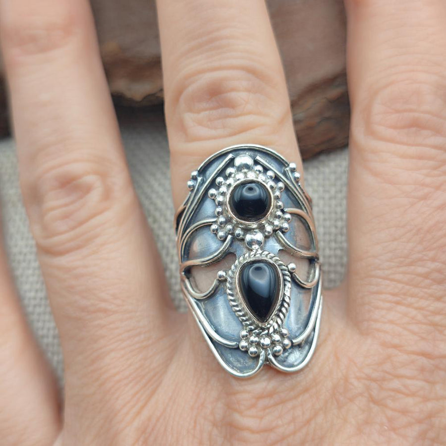 Anello etnico in argento 925 onice nero - KANAPAKA