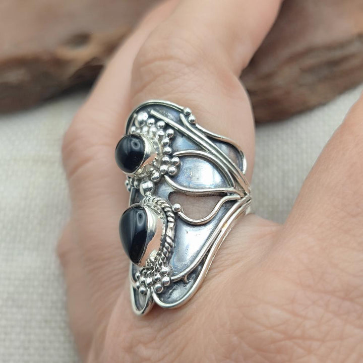 Anello etnico in argento 925 onice nero - KANAPAKA