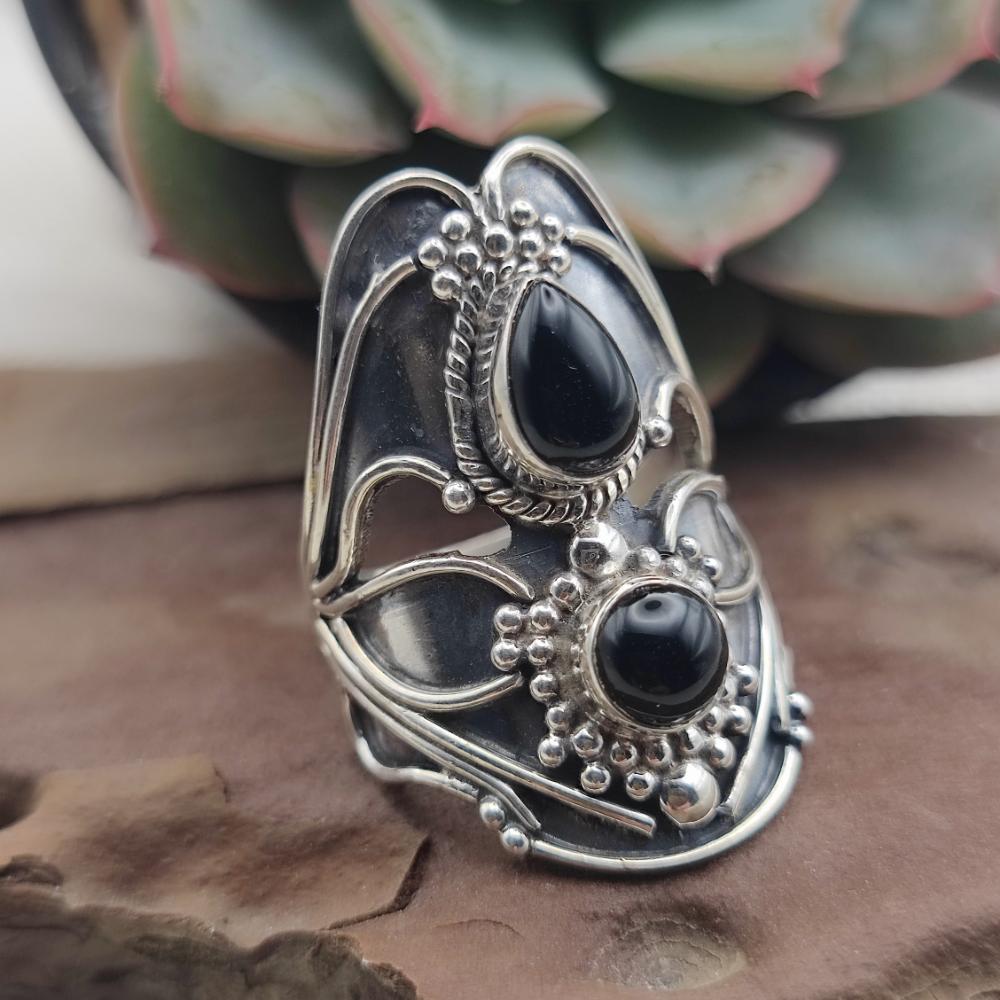 Anello etnico in argento 925 onice nero - KANAPAKA