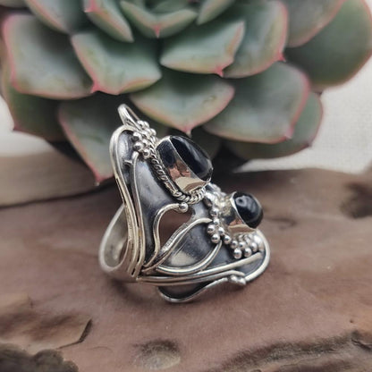 Anello etnico in argento 925 onice nero - KANAPAKA
