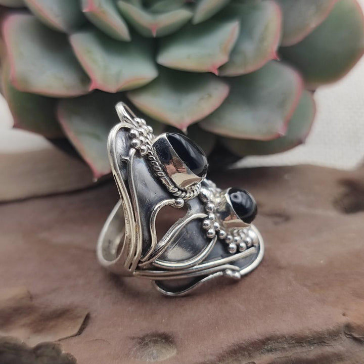 Anello etnico in argento 925 onice nero - KANAPAKA