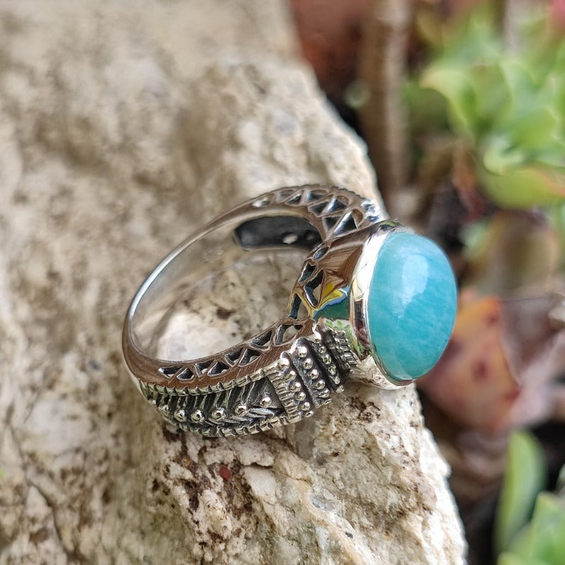 Anello etnico in argento 925 con amazzonite - BLADIYA