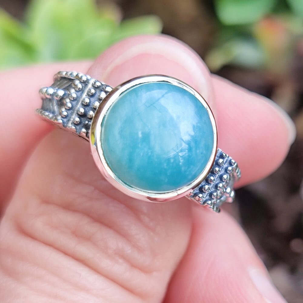 Anello etnico in argento 925 con amazzonite - BLADIYA