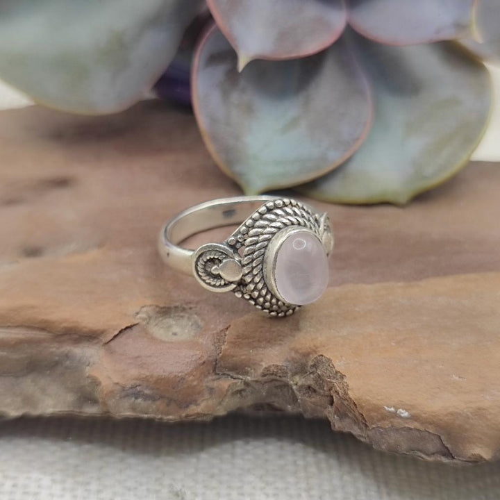 Anello con pietra in argento 925 - KAMBOJ quarzo rosa