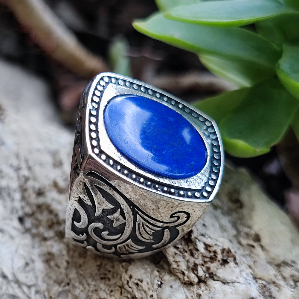 Anello etnico in argento 925 con pietra - GAMPAPULI