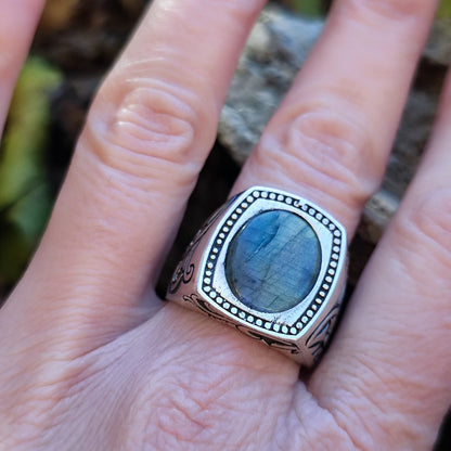 Anello etnico in argento 925 con pietra - GAMPAPULI