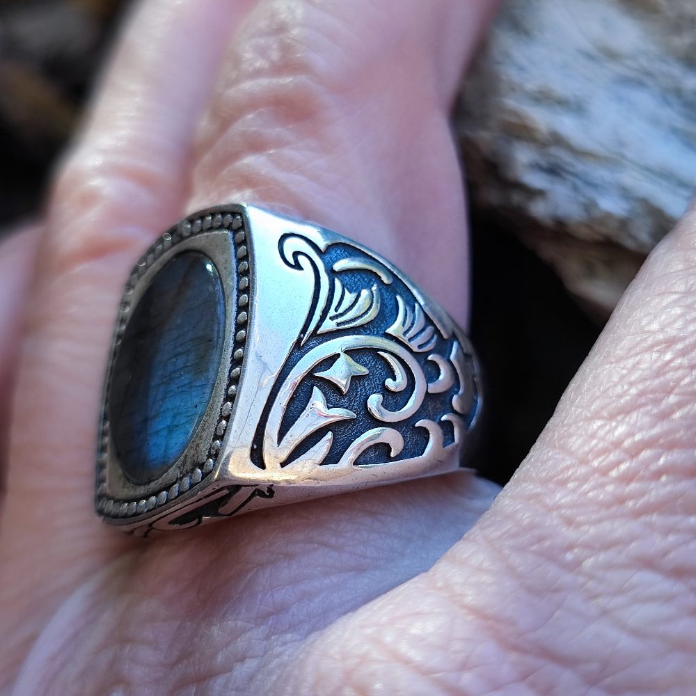 Anello etnico in argento 925 con pietra - GAMPAPULI