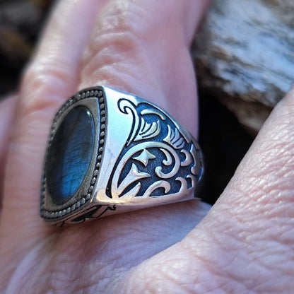 Anello etnico in argento 925 con pietra - GAMPAPULI