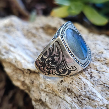 Anello etnico in argento 925 con pietra - GAMPAPULI