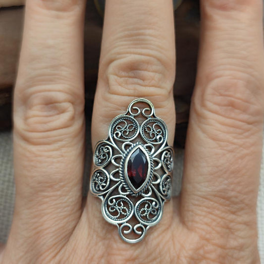 Anello etnico in argento 925 con pietra - JIRAT