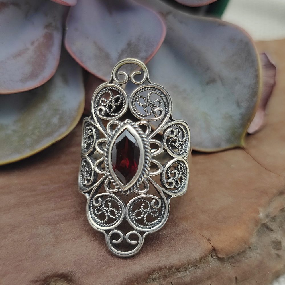 Anello etnico in argento 925 con pietra - JIRAT