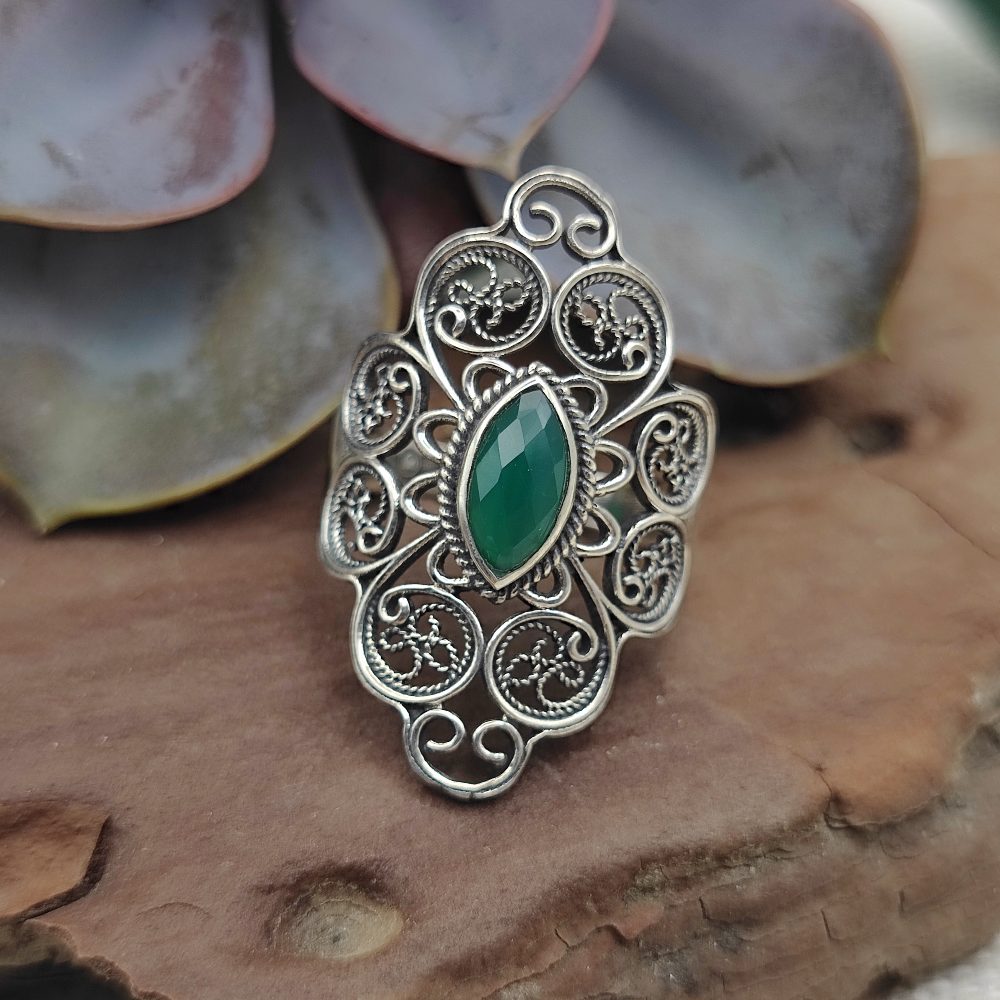 Anello etnico in argento 925 con pietra - JIRAT