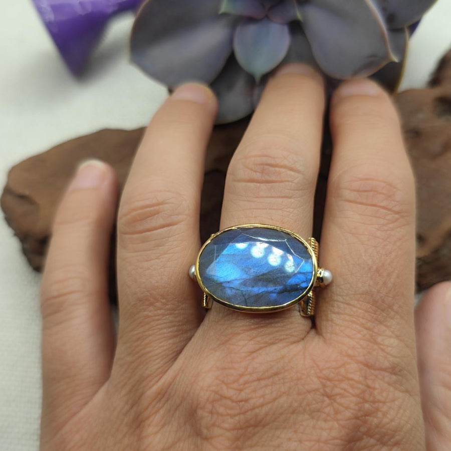 Anello in argento 925 dorato con pietra - LULUNG