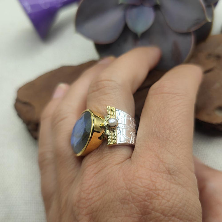 Anello in argento 925 dorato con pietra - LULUNG