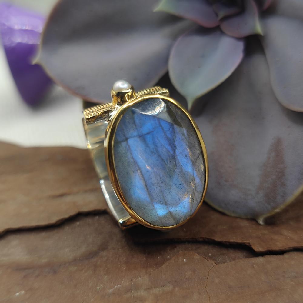 Anello in argento 925 dorato con pietra - LULUNG