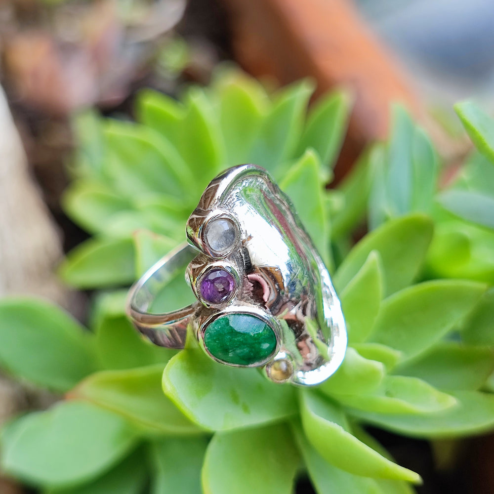 Anello etnico in argento 925 agata verde - NOKA