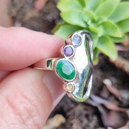 Anello etnico in argento 925 agata verde - NOKA
