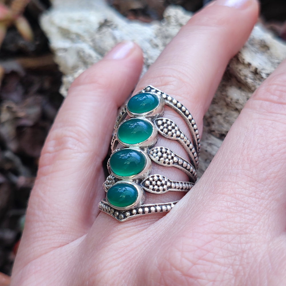 Anello etnico con pietra in argento 925 - REGULLU