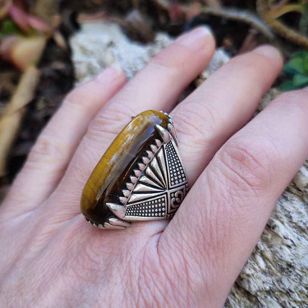 Anello etnico con pietra in argento 925 - VAZHAPADI