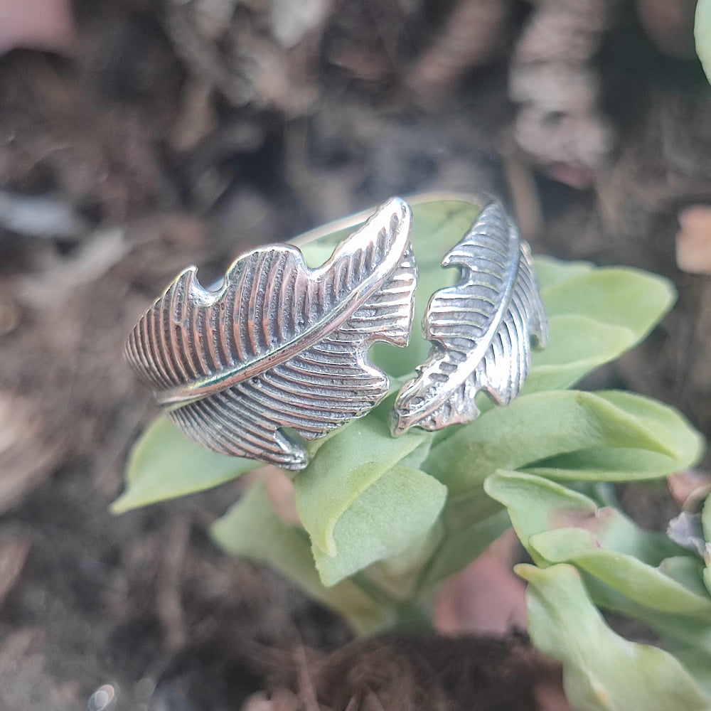 Anello in argento 925 con piuma - FEATHER