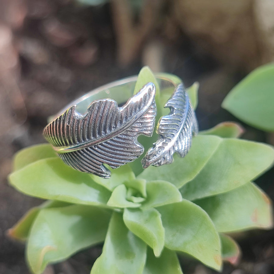 Anello in argento 925 con piuma - FEATHER