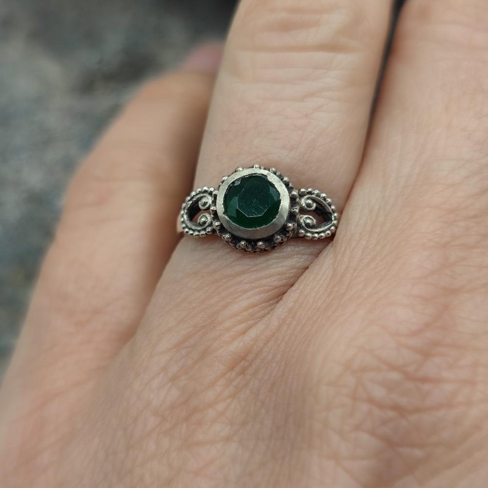 Anello etnico in argento 925 Agata Verde- ANAHITA