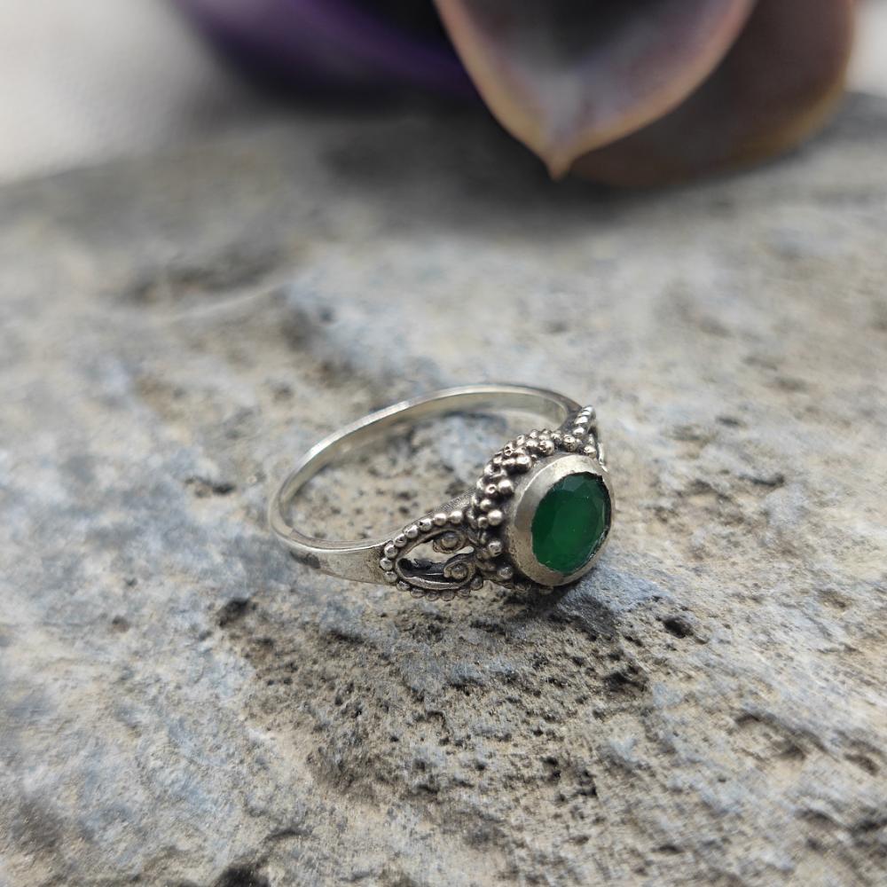 Anello etnico in argento 925 Agata Verde- ANAHITA