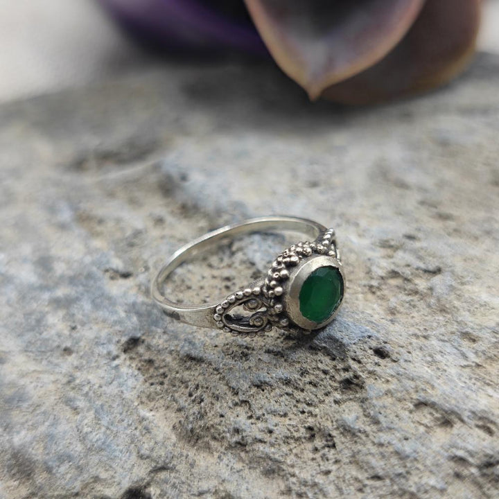 Anello etnico in argento 925 Agata Verde- ANAHITA