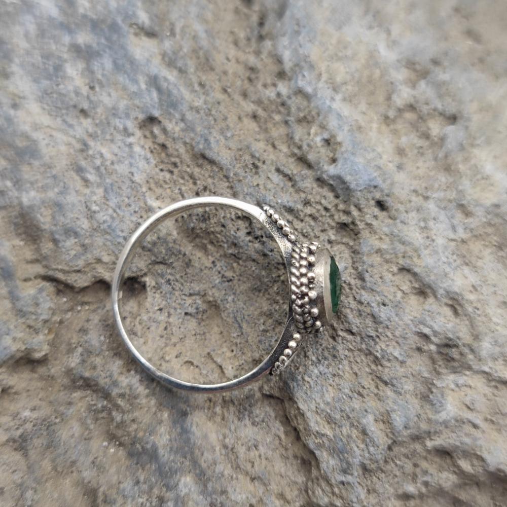Anello etnico in argento 925 Agata Verde- ANAHITA
