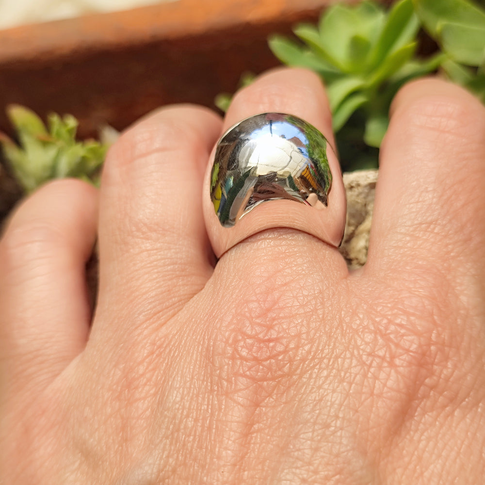 Anello a fascia bombata in argento 925 - RAHANGJ