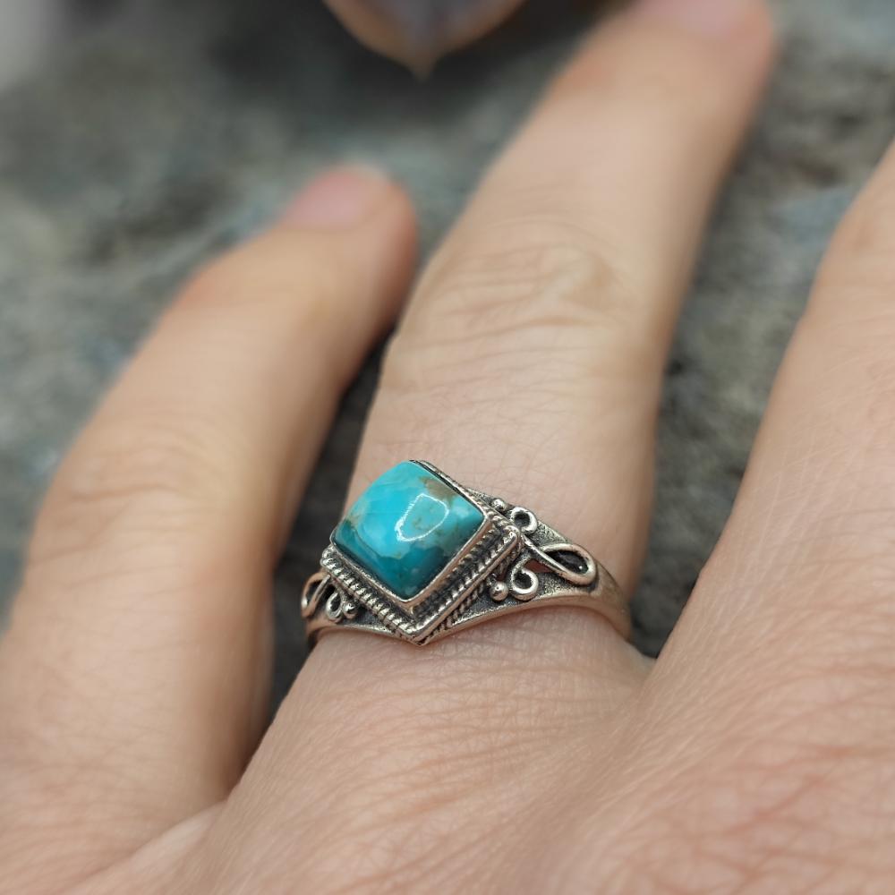Anello etnico in argento 925 con turchese - OMAYRA